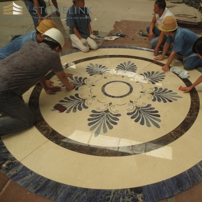 Beige marble inlay waterjet medallions