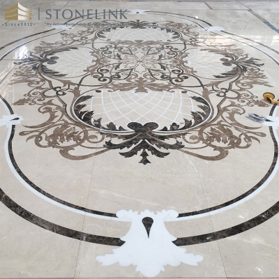 Waterjet medallion inlay marble floral flooring