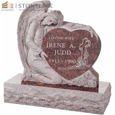 Single angel holding heart granite headstone