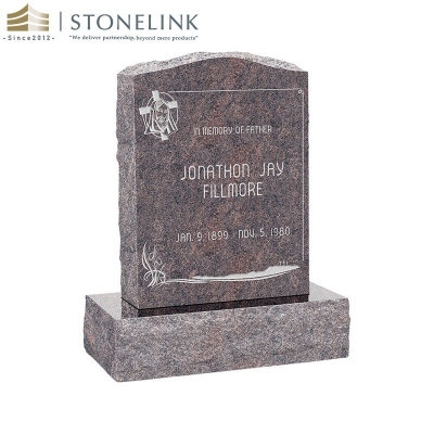 Upright multicolored granite gravestone