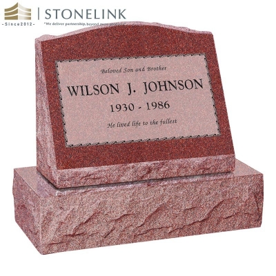 Multicolored slant granite tombstone