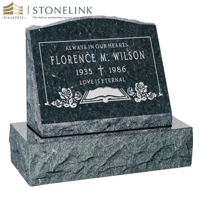 Multicolored slant granite tombstone