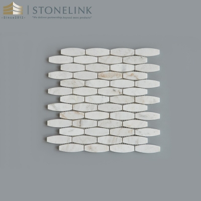 Bianco White elongated oval marble mosaic