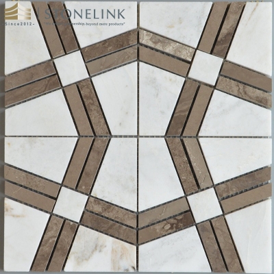 Bianco White two-tone geometric pattern marble mosaic