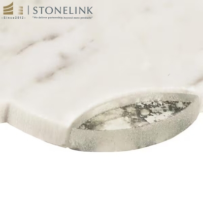 Carrara White court-style polished marble mosaic