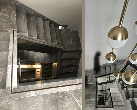 Hermès-Treppe aus grauem Marmor